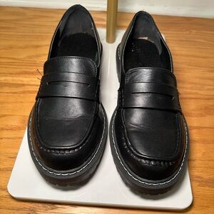 Classic Wide Width Black Penny Loafers for Women